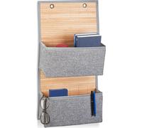 4 organizadores colgantes para baño y pasillo, organizador de puerta con 2 compartimentos, hechos de bambú y tela, perchero para puerta, dimensiones: 62 x 33 x 12 cm, color gris