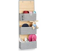 4 organizadores colgantes para baño y pasillo, organizador de puerta con 3 compartimentos, hechos de bambú y tela, perchero para puerta, dimensiones: 94 x 33 x 12 cm, color gris
