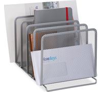 4 organizadores para catálogos, con 5 compartimentos, soporte de documentos de pie, fabricado en metal con diseño de malla, dimensiones: 19 x 20,5 x 37,5 cm, color plateado