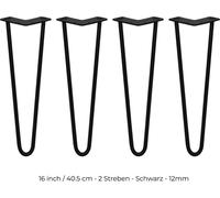 4 patas para mesa tipo "hairpin" de 40,5 cm de largo, con 2 refuerzos, de 12 mm de grosor, color