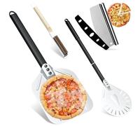 4 PCS accesorios para horno de pizza, pala para pizza perforada de 30x40 cm, pala de pizza giratoria de aluminio de 83 cm, cepillo para horno de pizza con raspador, para pizza casera y hornos de leña
