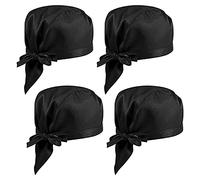 4 Pcs Gorro de Cocinero Ajustable para Mujer y Hombre, Negro, de Algodón para Cocina, Hotel, Restaurante