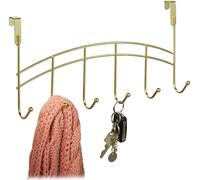 4 perchas para puerta, con 6 ganchos, para colgar, de metal, barra para ganchos de puerta, ideal para pasillos, dormitorios o baños, dimensiones: 20 x 40 x 9 cm, color dorado
