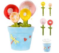 4-Piece Ceramic Flower Measuring Spoons Set with Flowerpot Base, Decorative Flower Pot Ceramic Measuring Spoon Set for Home and Kitchen (Blue)