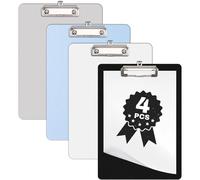 4-piece Clipboard A4 Plastic Writing Pad, Upgraded Colorful Clip, Round Edge and Sturdy Clips, Easy to Store