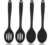 4 Pieces Silicone Cooking Spoons Set Silicone Serving Spoon Silicone Nonstick Mixing Spoons Slotted Spoons Large Nonstick Heat Resistant Spoons Black