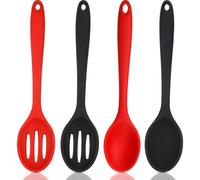 4 Pieces Silicone Nonstick Mixing and Slotted Spoons Set, Large Silicone Serving Slotted Spoon Nonstick Heat Resistant Spoons for Kitchen (Red, Black)