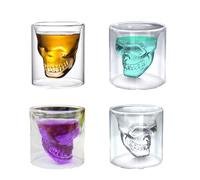 4 Piezas 75 ml Vasos De Doble Capa Calavera Cristal, Vasos De Calavera, Tazas De Doble Pared Con Diseño De Cráneo, Vidrio De Borosilicato Alto, Transparente, para Vino, Vodka, Fiestas, Hogares, Bares