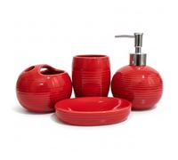 4 Piezas Accesorios de Baño Rojos Juego de Accesorios de Baño de Cerámica Modernos Incluye Dispensador de Jabón Soporte para Cepillo de Dientes Vaso Jabonera para el Apartamento en Casa