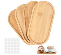 4 Piezas Bandejas de Bambú Ovaladas de Madera, Bandeja Pequeña de Bambú | 17,5 x 8,8 x 1cm, Mini Bandeja de Bambú Madera Té Pequeña, Set de Bandejas Madera Ovaladas,para Servir Postres, Galletas,Café