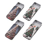 4 Piezas Caja de Fósforos Vintage de Hierro con Tapa Deslizante | Árbol de Navidad Clásico, Impresión al Óleo y Colores Ricos, Portátil para Velas y Chimenea