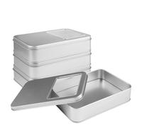4 Piezas Caja Metalica PequeñA, 16x11x3,5cm Caja De Almacenamiento De Metal, VacíO De Metal Rectangulares Con Ventana Transparente, Latas PequeñAs Con Tapas Para Regalos Joyas Objetos PequeñOs