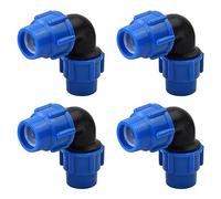 4 Piezas Codo de Compresión para Tubería de Polietileno, 25mm X 25 mm Racor de Fontanería de 90 Grados, Conectores, Accesorios de PP Pn16, Apto para Instalación Interior y Exterior, Azul