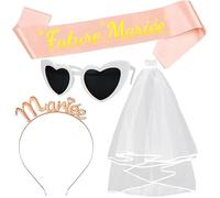 4 Piezas Despedida de Soltera Accesorios, Kit Despedidas de Soltero Para Boda Fiesta, Despedida de Soltera Kit con Velo Novia, Banda Bride to Be, Gafas de Corazones, Diadema de Novia Tiara