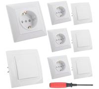 4 Piezas Enchufe de Pared Empotrado y 4 Piezas Interruptores de Luz Enchufe Simple Superficie Conmutador Interruptor Pared Blanco con Marco con Destornillador para Cocina Dormitorio - 82×82mm