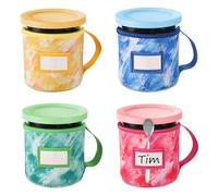 4 Piezas Estampados de Tinte Funda de Neopreno para Helado, con Asa Soporte para Cuchara y Ranura para Placa de Nombre Funda Aislante Reutilizable Lavable para Ninja Creami (24 oz, 4 Estilos)