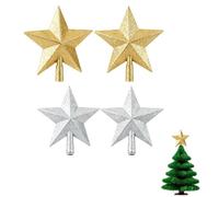 4 Piezas Estrella para Àrbol de Navidad, Topper Adorno de árbol de Navidad, Estrella Brillante, Punta Decorativa Dorada y Plateada 10 cm para Mini árbol navideño, decoración del hogar y Fiestas