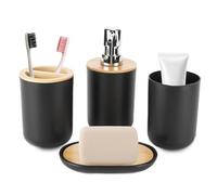 4 Piezas Juego de Accesorios de con Soporte para Cepillos de Dientes Jabonera Dispensador de Loci¨®n Vaso para Enjuague Bucal Set Completo de Almacenamiento para Moderno Hogar