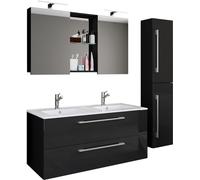 4 piezas Lavabo doble | Lavabo 2x | Juego de muebles de baño con lavabo, fregadero, armario alto y armario espejo | Lavabo doble | Set completo Budasi SC
