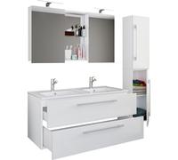 4 piezas Lavabo doble | Lavabo 2x | Juego de muebles de baño con lavabo, fregadero, armario alto y armario espejo | Lavabo doble | Set completo Budasi SC