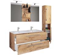 4 piezas Lavabo doble | Lavabo 2x | Juego de muebles de baño con lavabo, fregadero, armario alto y espejo | Lavabo doble | Set completo Budasi SP