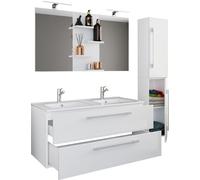 4 piezas Lavabo doble | Lavabo 2x | Juego de muebles de baño con lavabo, fregadero, armario alto y espejo | Lavabo doble | Set completo Budasi SP