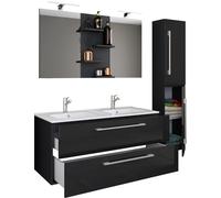 4 piezas Lavabo doble | Lavabo 2x | Juego de muebles de baño con lavabo, fregadero, armario alto y espejo | Lavabo doble | Set completo Budasi SP