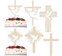 4 piezas Mina Bautizo Tema Decoración de Pasteles Madera Cruz con Paloma de la Paz Pastel Decoración Primera Comunión Cake Toppers para Baby Ducha Bautizo Fiesta Pastel Decoraciones