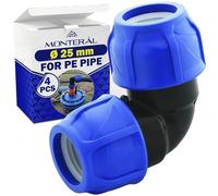 4 Piezas Racor Ø 25 mm de Codo 90° de Polipropileno PP para Conectar Tubo Polietileno PE - MONTERAL