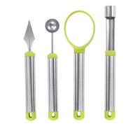 4 Piezas Sacabocados de Melón de Acero Inoxidable y Pp, Set Verde | Agujero para Colgar, Mango de Buen Agarre, Bordes Redondeados y Uso Amplio para Papaya y Pepino