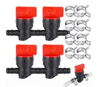 4 Piezas Válvula de Corte de Combustible 1/4, Grifo de Gasolina Universal con 8 Abrazaderas de Manguera para Cortacésped, Desbrozadora y Motores Pequeños (6-8mm), Kit de Repuesto de Plástico