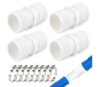 4 Racores Manguera Piscina 38-38 mm + 8 Abrazaderas Inox | Adaptador piscina 38-38 mm, racor doble, abrazaderas acero inox, conector unión