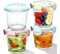 4 Recipientes Cristal con Tapa Hermética, Tappers Vidrio Hermeticos Borosilicato Redondos 720ML, Tupper Sopa Fiambrera Táper Hermetico Alimentos Sin BPA para Horno Microondas Congelador Lavavajillas