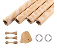 4 rollos de papel de regalo para Navidad, cumpleaños, boda, incluye cuerda de labe vintage, papel de regalo de Navidad