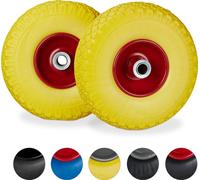 4x Ruedas de carretilla, Neumáticos de goma, 3.00-4, Eje de 20mm, Hasta 100 kg, 260x85 mm, Azul y rojo