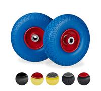 4 ruedas para carretilla, neumáticos de goma maciza antidesgaste, llanta de acero de 3.00-4", eje de 20 mm, capacidad de 100 kg, rueda de repuesto de 260 x 85 mm, color azul y rojo