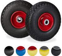 4x Ruedas de carretilla, Neumáticos de goma, 3.00-4, Eje de 20mm, Hasta 100 kg, 260x85 mm, Negro y rojo
