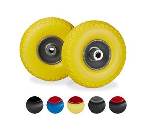 4 ruedas para carretilla, neumáticos de goma maciza antidesgaste, llanta de acero de 3.00-4", eje de 20 mm, capacidad de 100 kg, rueda de repuesto de 260x85 mm, color amarillo-gris