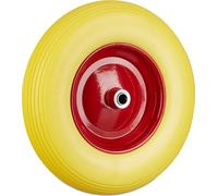 4 ruedas para carretilla, tamaño 4.80 4.00-8, en un juego, con neumático de goma maciza y llanta de acero. Rueda de repuesto resistente a pinchazos. Capacidad de carga: 100 kg. Color: amarillo y rojo