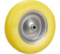 4 ruedas para carretilla, tamaño 4.80 4.00-8, en un juego, con neumático de goma maciza y llanta de acero. Rueda de repuesto resistente a pinchazos. Capacidad de carga: 100 kg. Color: amarillo y gris