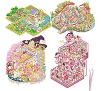 4 Sets Grande Pegatinas Para Casa 3D Diy, Juegos Lindo Fun Cartoon 3D Sticker Scene, 3D House Stickers, Calcomanías De Escena De Cabina, Alivia El Estrés, para Adultos y Niños, Con 1 Pinzas