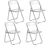 4 sillas plegables transparentes, portátiles, para comedor, con capacidad de carga de 150 kg, asiento de plástico y estructura de metal, ideales para salón, jardín, oficina o restaurante