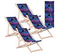 4 sillas reclinables clásicas de madera de haya, modelo GreenBlue GB183, con estampado de tucán