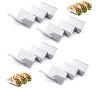 4 Soporte para Tacos, Soportes para Tacos de Acero Inoxidable con Asas Incorporadas, Bandeja para Taco Burritos Tapas, Sujetar Tacos, Bocadillos, Perritos Calientes y Tortitas Seguro Horno y Parrilla