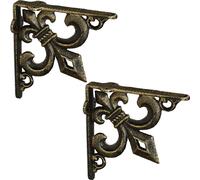 4 soportes de pared antiguos para estanterías, fabricados en hierro fundido, con ornamentos de lirios, estilo vintage, ideales para estantes, repisas o consolas, color bronce