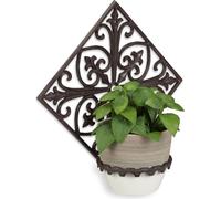 4 soportes para macetas de pared, hierro fundido, estilo antiguo, para macetas de jardín, diámetro de 13 cm, decorados, color marrón oscuro