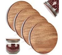 4 tapas para tarros Weck con diámetro de 80 mm, madera de acacia, tulipanes, tapa de cristal con silicona, hermética, tapa de madera, reutilizable, apta para modelos de cristal Weck 900, 976, 746, 901