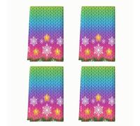 4 toallas de cocina de punto arcoíris colorido con copo de nieve de | Vibrante degradado arcoíris, paños de cocina, textura de suéter de punto, detalles de estrella dorada, verde pino de invierno