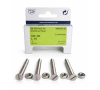 4 tornillos avellanados con tuercas, M6 x 50 mm, DIN 963/934, ranura A4 SW10, acero inoxidable V4A AISI316, resistente a los ácidos y al agua de mar