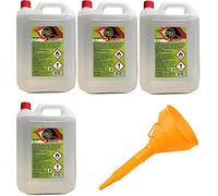 4 unidades - 20 litros - Bioetanol combustible estufas Bio Sprint 5 litros 99,9% inodoro sin humo natural sin azufre + embudo de 145 mm